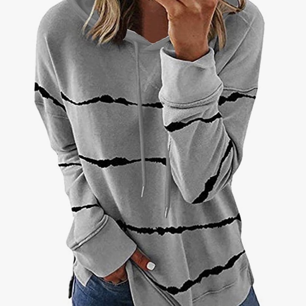 Women’s long sleeve striped drawstring hoodie - Picture 3 of 3